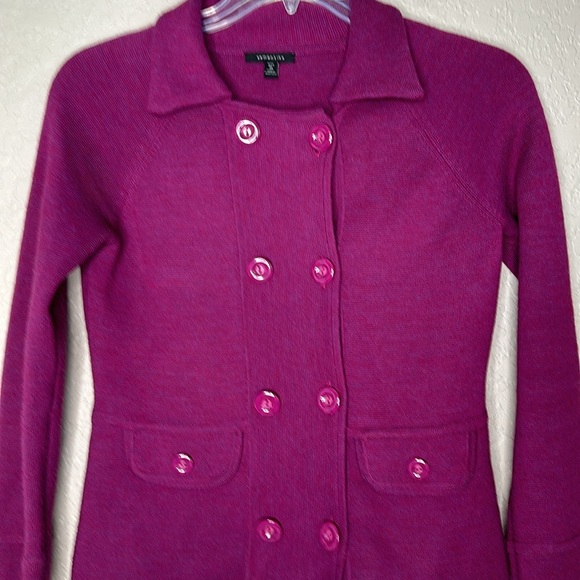 Semantiks Wool blend Fuchsia Double-Breasted Cardigan blazer vintage - Picture 2 of 8
